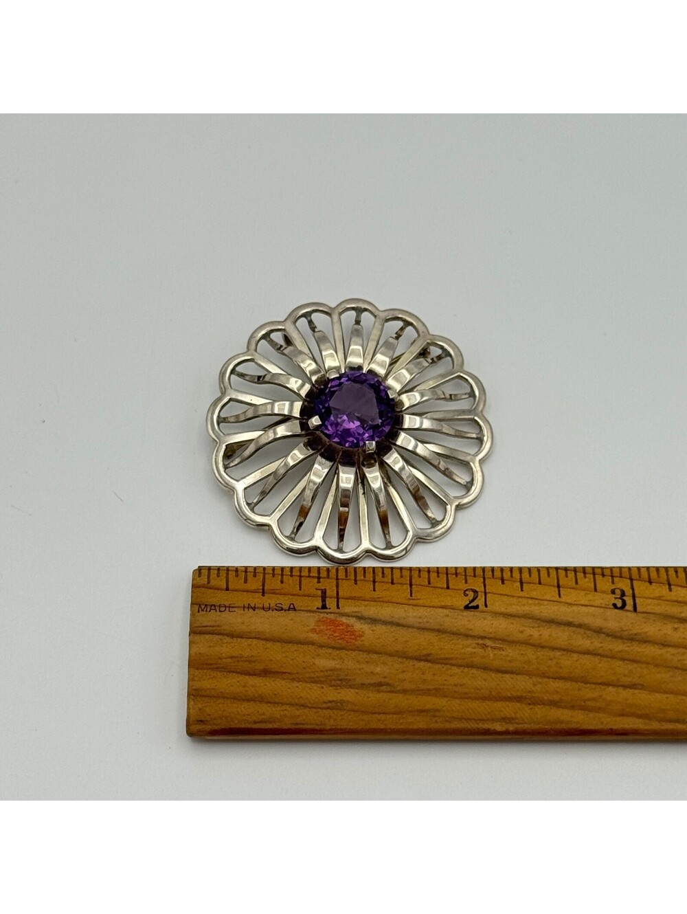 Sterling Silver and synthetic Alexandrite Brooch in shape of flower - Picture 4 of 4